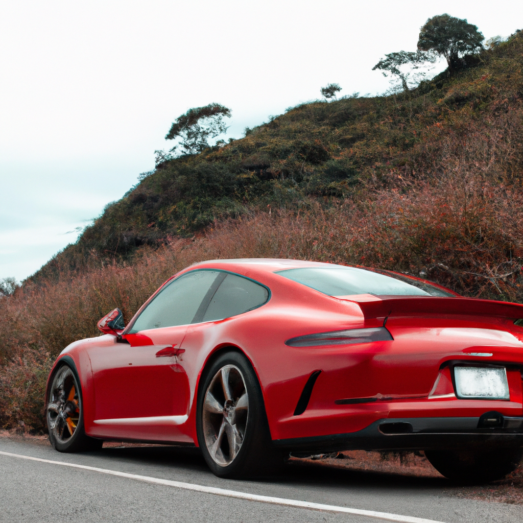 Porsche 911 Turbo S vermelho em estrada de serra